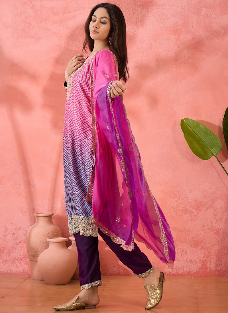 Vegaa Fashion Pink Chinon Silk Embroidered Salwar Suit | Grocsy
