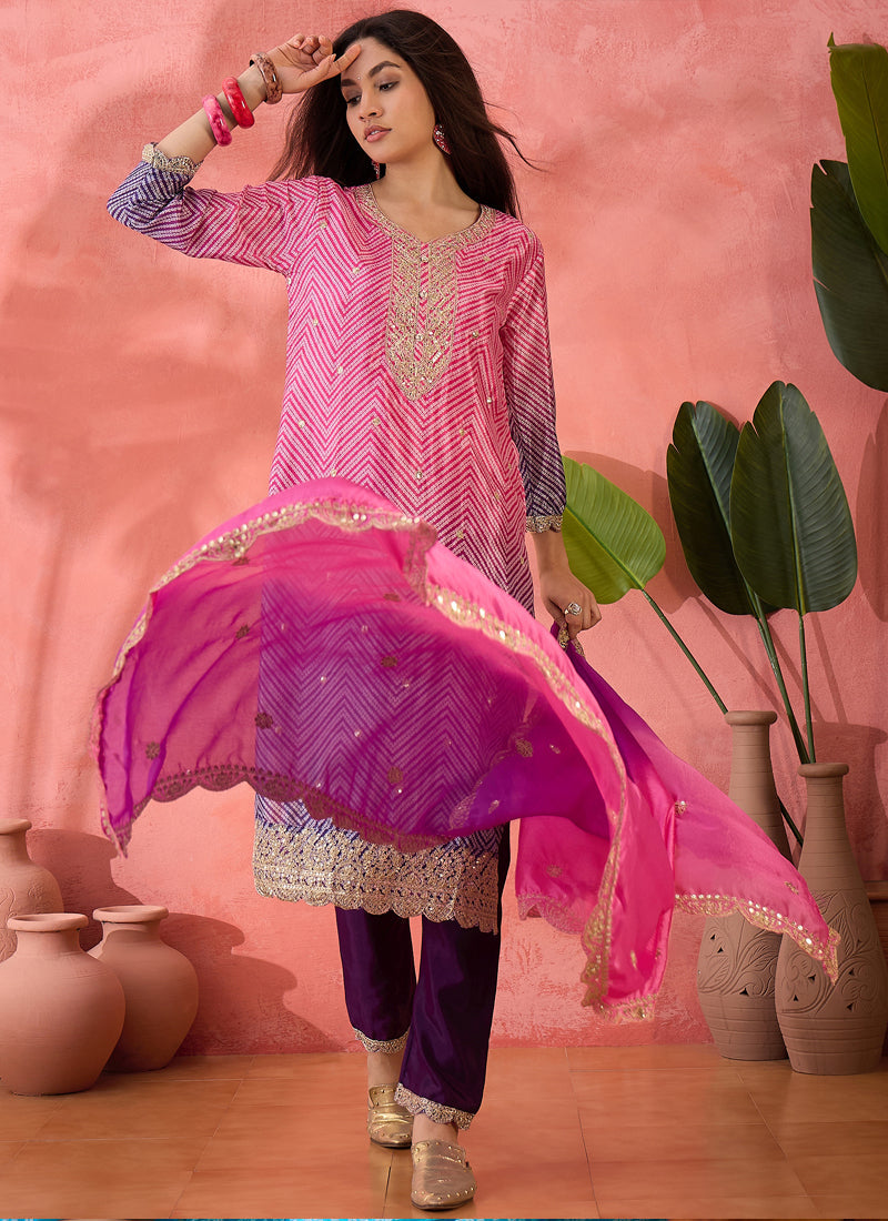 Vegaa Fashion Pink Chinon Silk Embroidered Salwar Suit | Grocsy