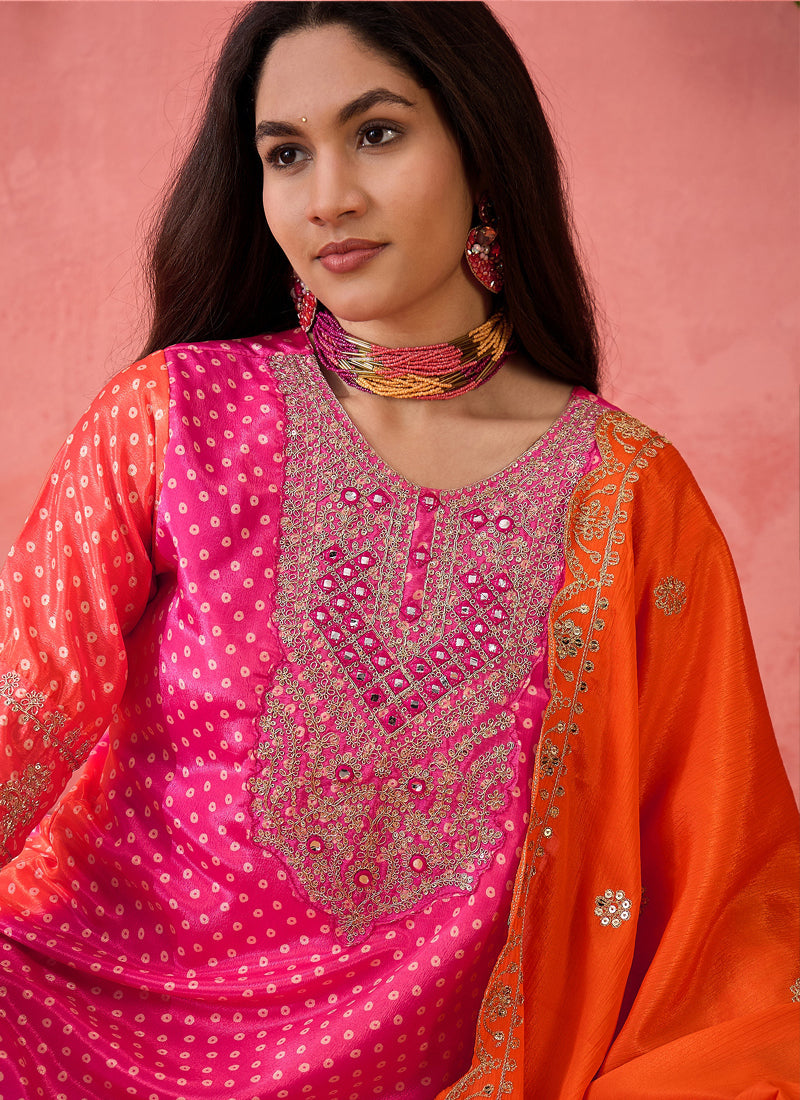 Vegaa Fashion Pink Chinon Silk Embroidered Salwar Suit | Grocsy