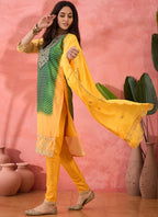 Vegaa Fashion Green And Yellow Chinon Silk Embroidered Salwar Suit | Grocsy