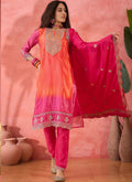 Vegaa Fashion Pink And Orange Chinon Silk Embroidered Salwar Suit | Grocsy