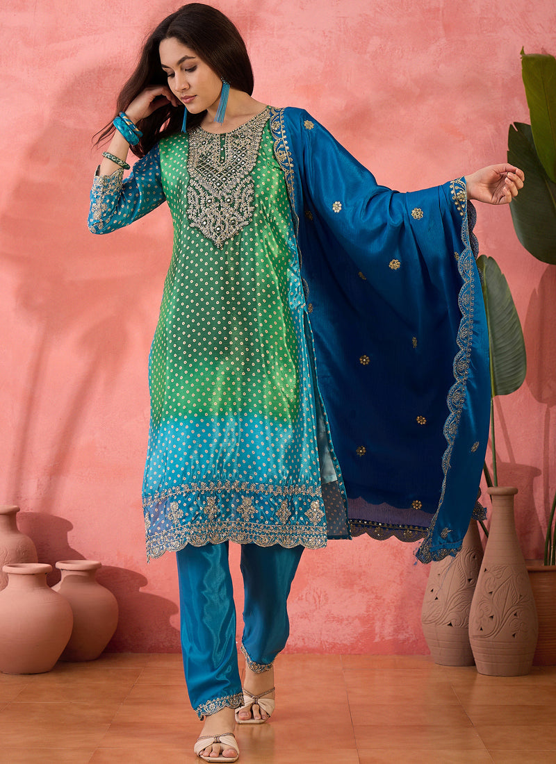 Vegaa Fashion Green Chinon Silk Embroidered Salwar Suit | Grocsy