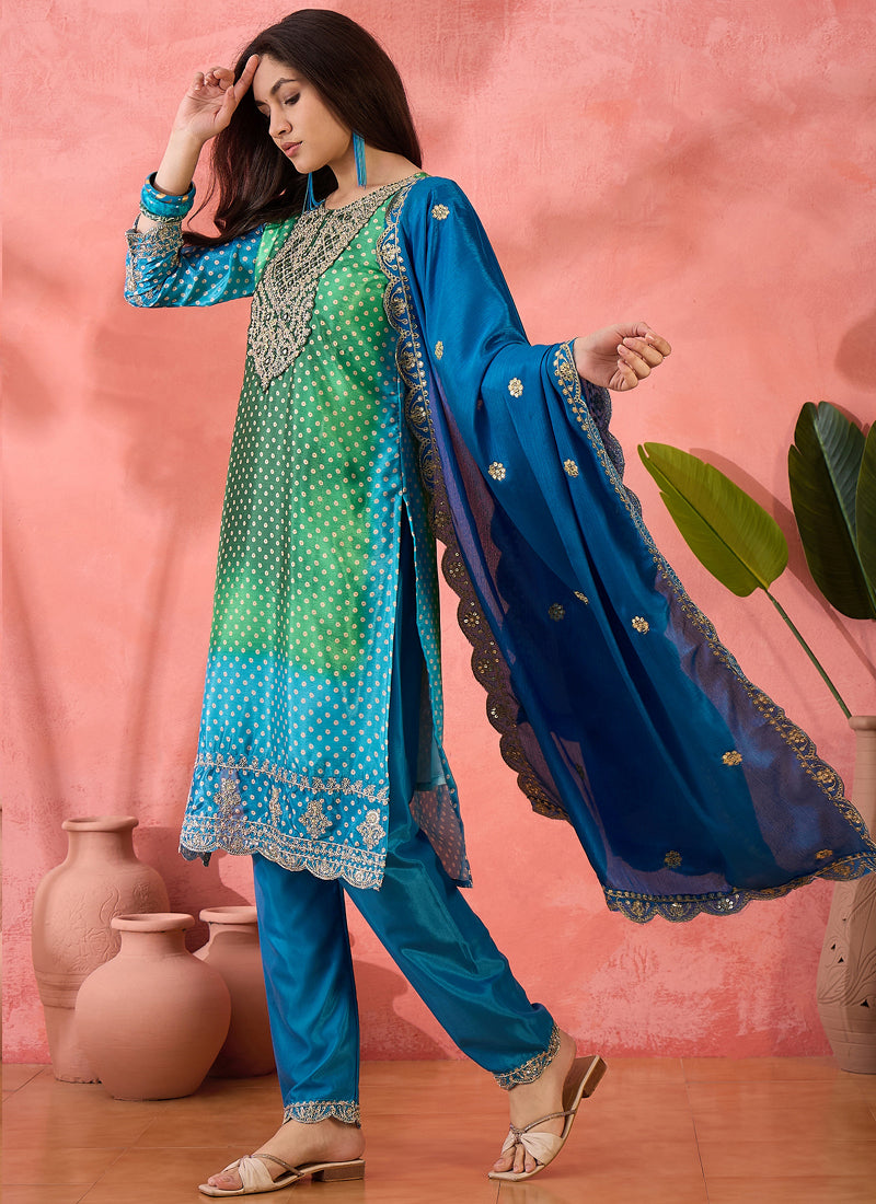 Vegaa Fashion Green Chinon Silk Embroidered Salwar Suit | Grocsy