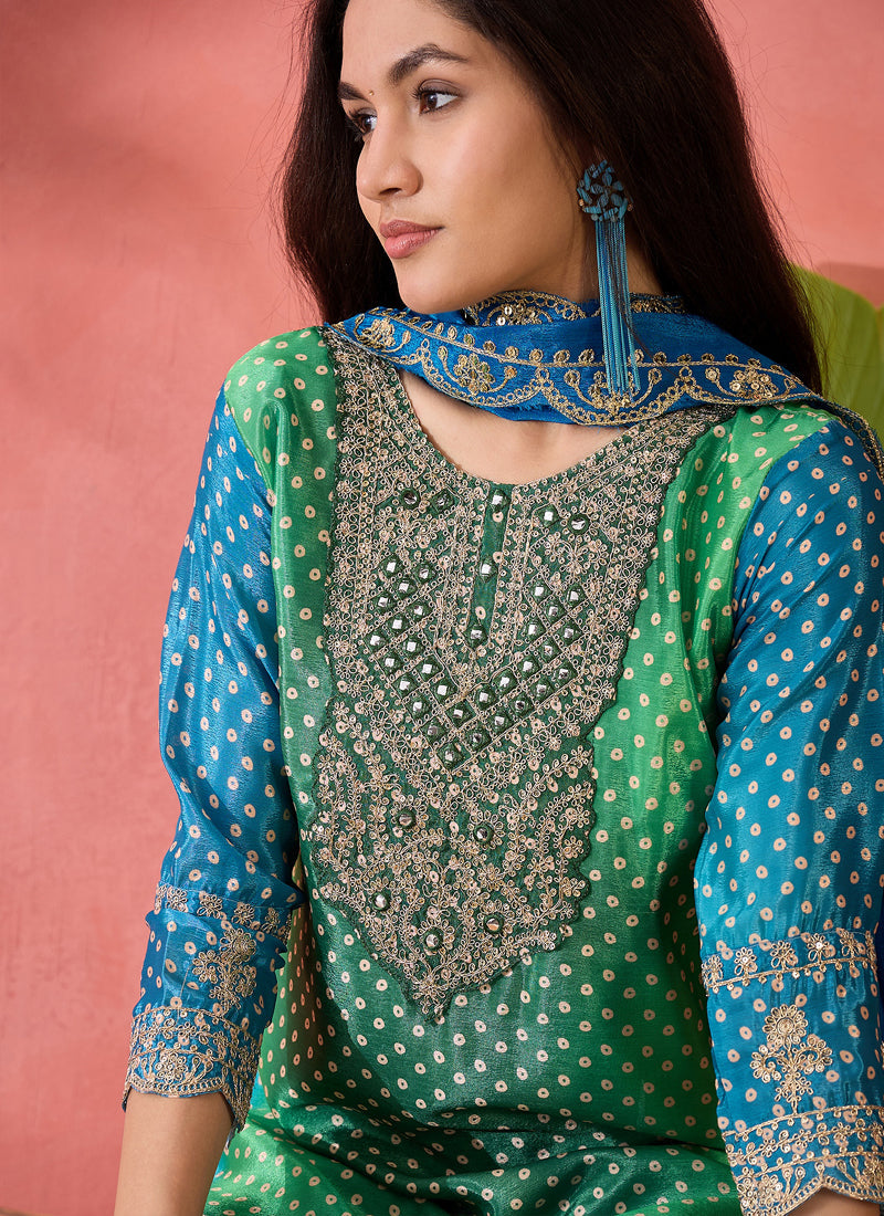 Vegaa Fashion Green Chinon Silk Embroidered Salwar Suit | Grocsy