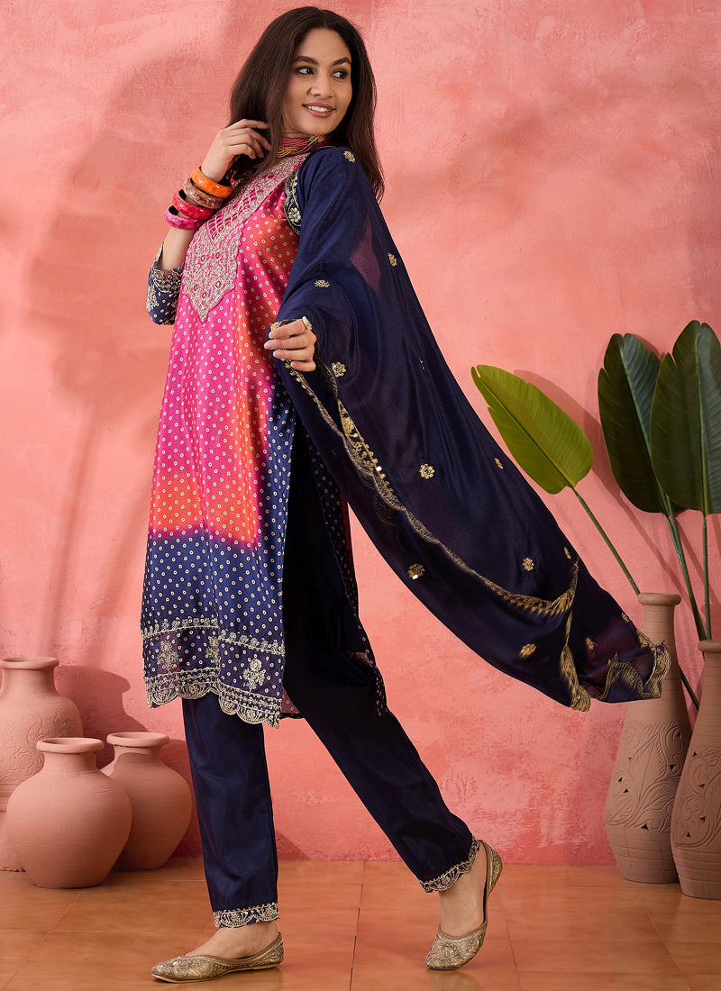Vegaa Fashion Pink Chinon Silk Embroidered Salwar Suit | Grocsy