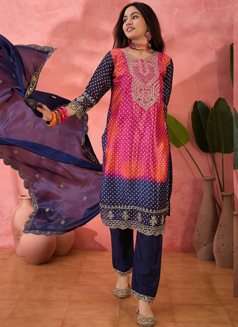Vegaa Fashion Pink Chinon Silk Embroidered Salwar Suit | Grocsy