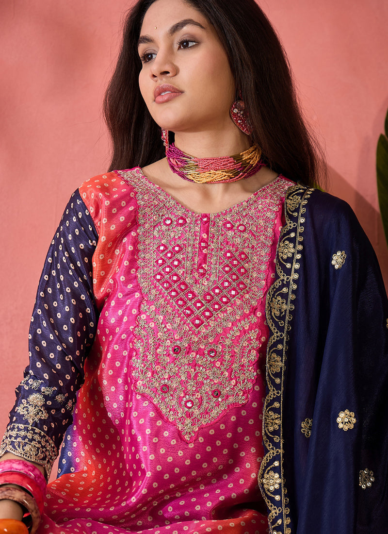 Vegaa Fashion Pink Chinon Silk Embroidered Salwar Suit | Grocsy