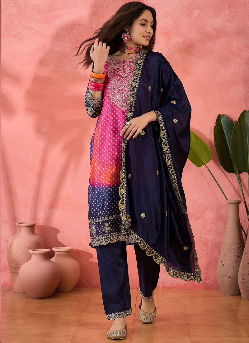 Vegaa Fashion Pink Chinon Silk Embroidered Salwar Suit | Grocsy