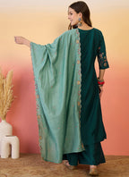 Vegaa Fashion Aqua Green Roman Silk Embroidered Palazzo Suit | Grocsy