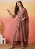 Vegaa Fashion Brown Roman Silk Embroidered Palazzo Suit | Grocsy