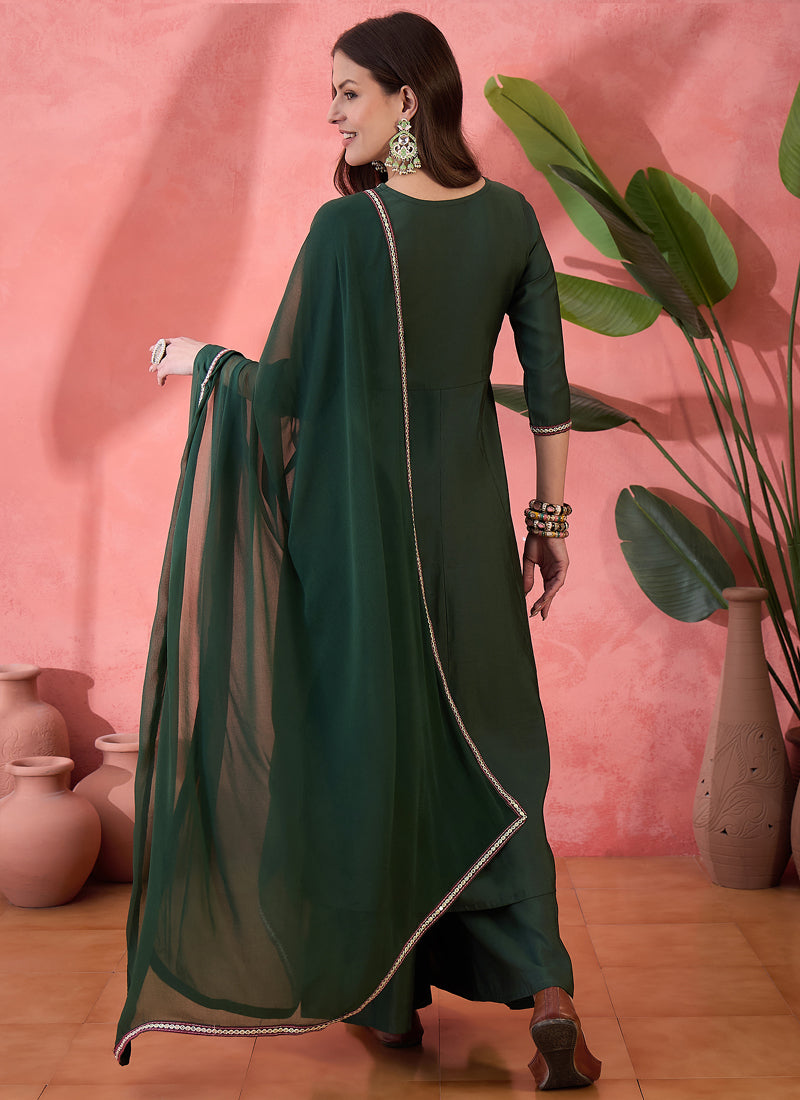 Vegaa Fashion Green Roman Silk Embroidered Palazzo Suit | Grocsy