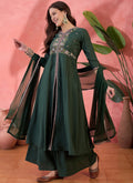 Vegaa Fashion Green Roman Silk Embroidered Palazzo Suit | Grocsy
