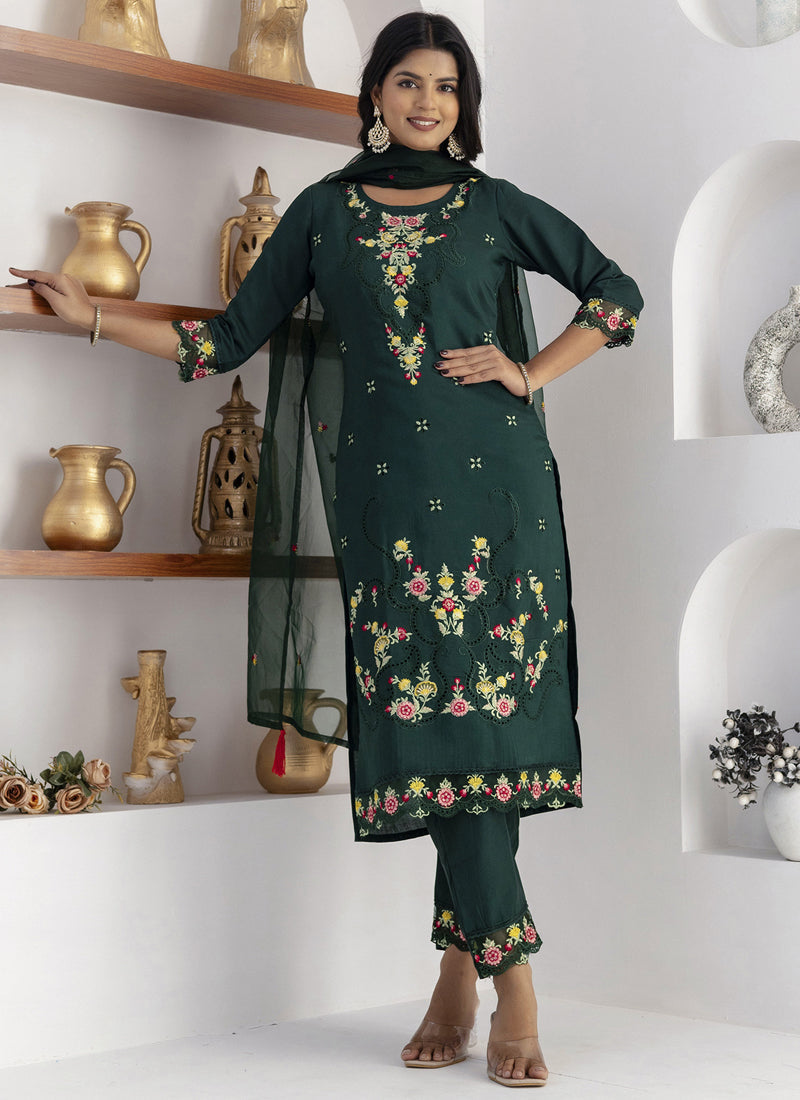 Vegaa Fashion Green Viscose Silk Embroidered Salwar Suit | Grocsy