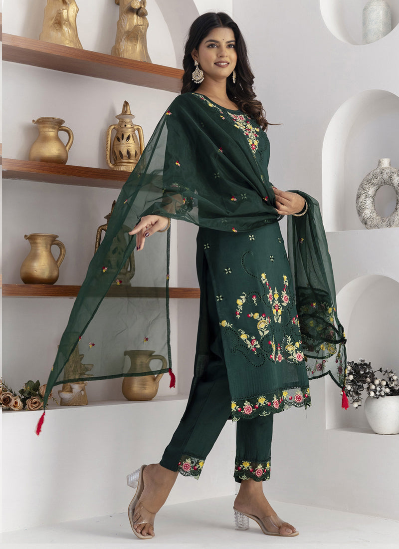 Vegaa Fashion Green Viscose Silk Embroidered Salwar Suit | Grocsy