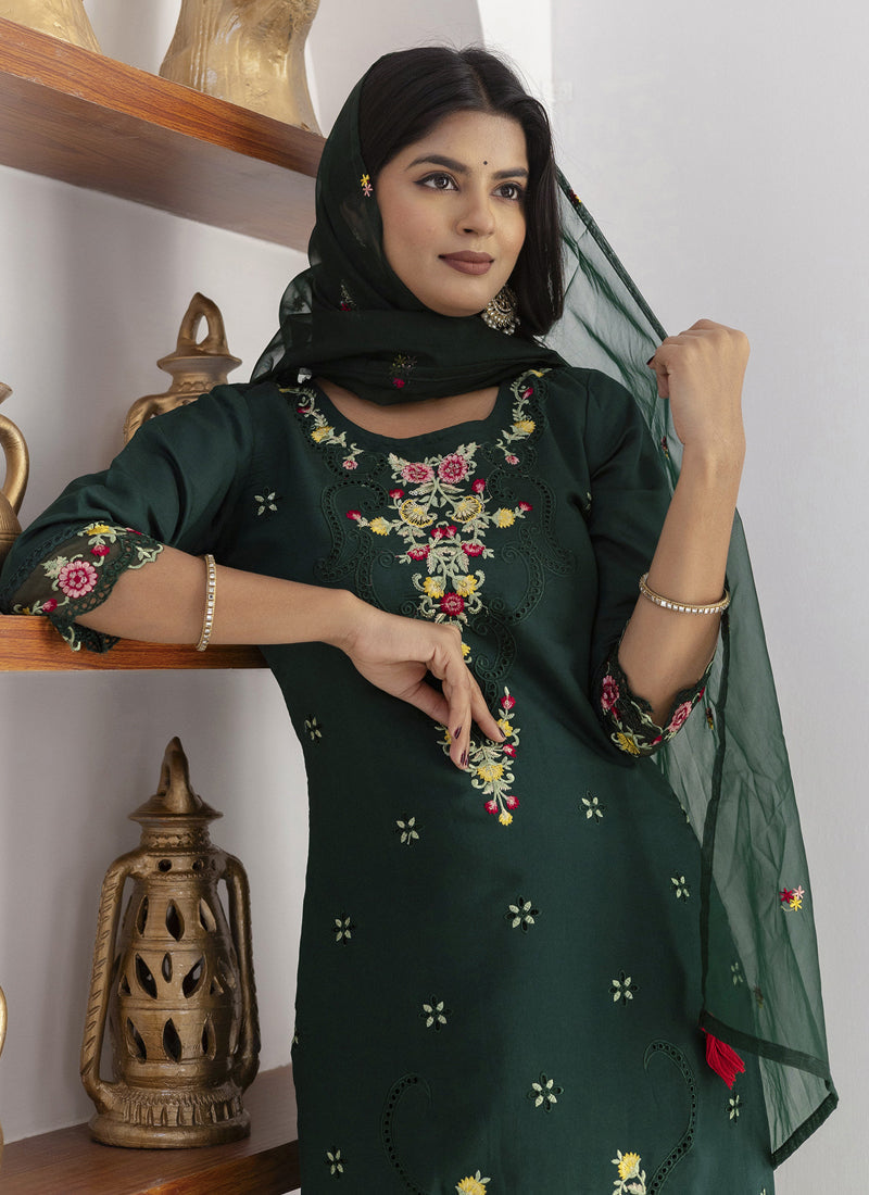 Vegaa Fashion Green Viscose Silk Embroidered Salwar Suit | Grocsy