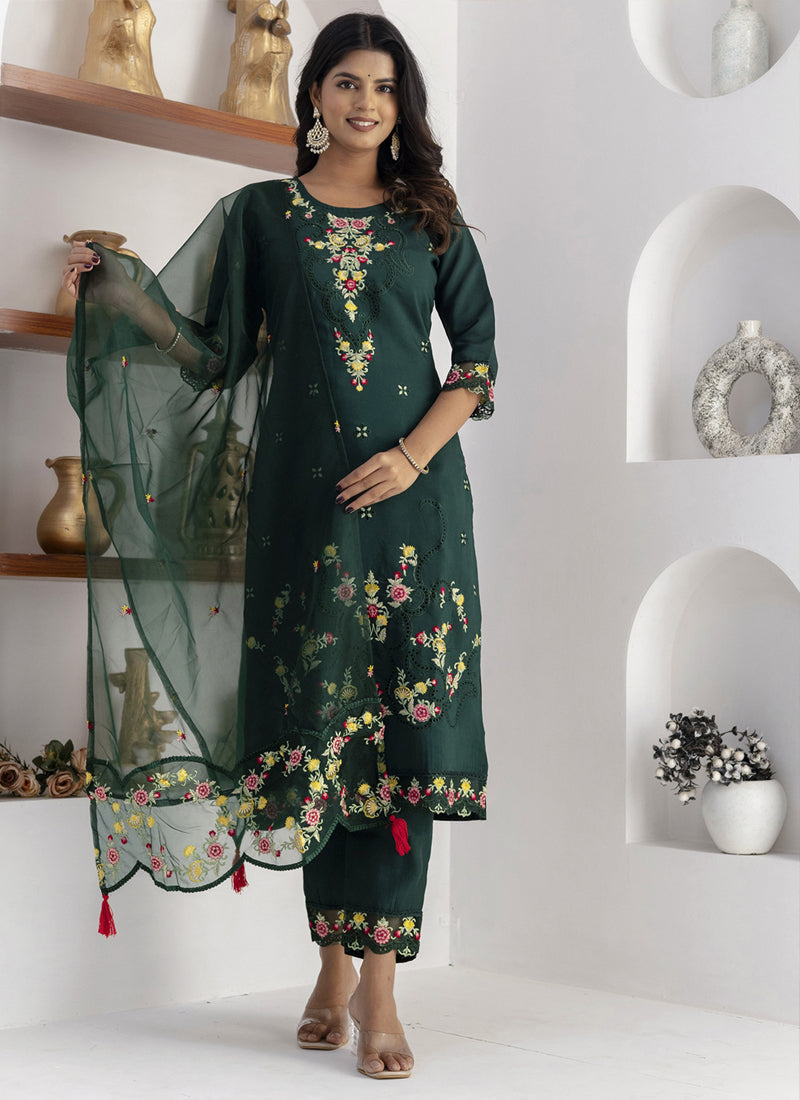 Vegaa Fashion Green Viscose Silk Embroidered Salwar Suit | Grocsy