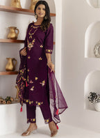 Vegaa Fashion Wine Viscose Silk Embroidered Salwar Suit | Grocsy