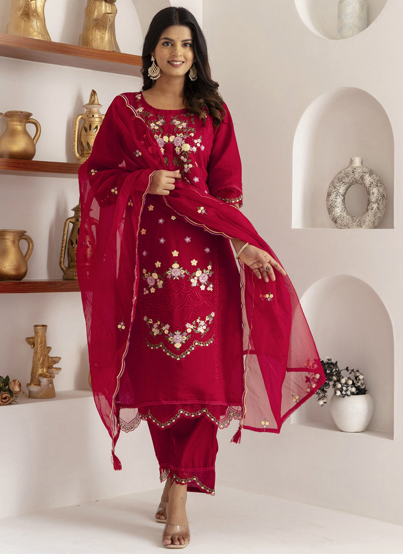 Vegaa Fashion Maroon Viscose Silk Embroidered Salwar Suit | Grocsy