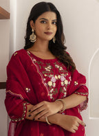 Vegaa Fashion Maroon Viscose Silk Embroidered Salwar Suit | Grocsy