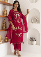 Vegaa Fashion Maroon Viscose Silk Embroidered Salwar Suit | Grocsy
