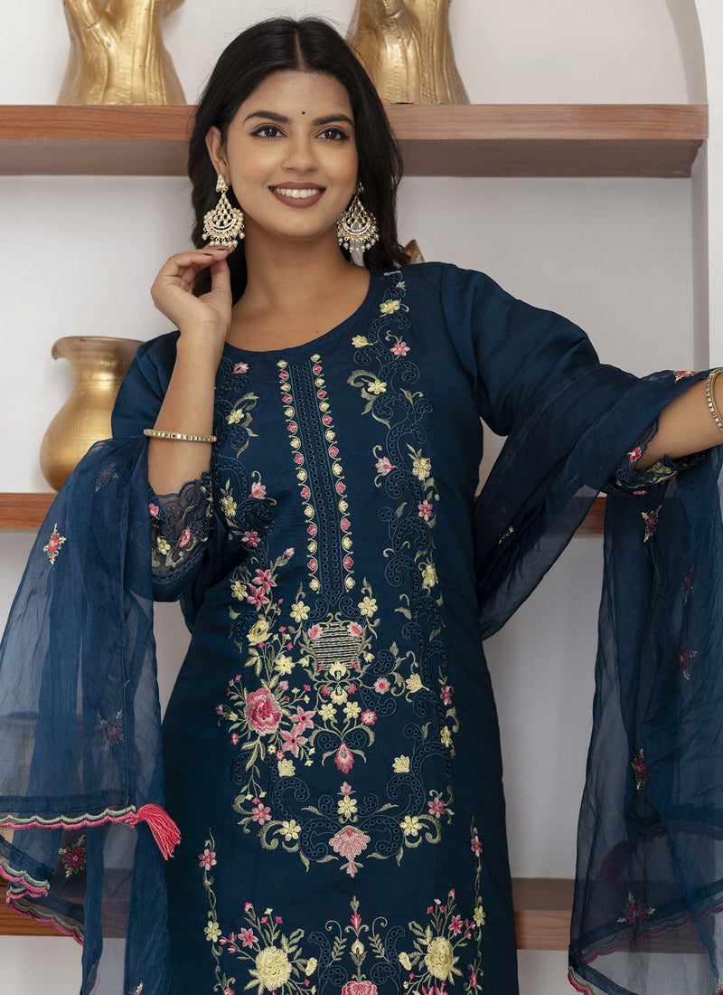 Vegaa Fashion Royal Blue Viscose Silk Embroidered Salwar Suit | Grocsy
