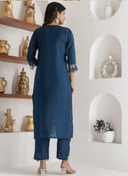 Vegaa Fashion Royal Blue Viscose Silk Embroidered Salwar Suit | Grocsy
