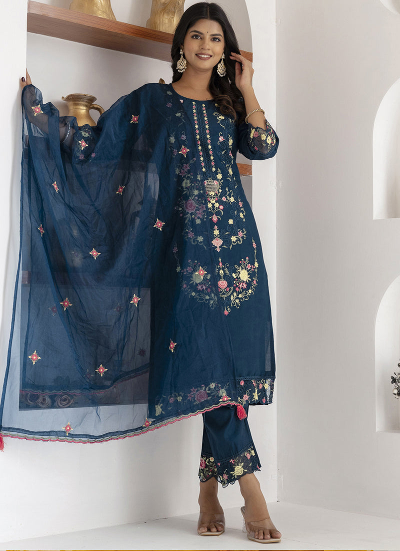 Vegaa Fashion Royal Blue Viscose Silk Embroidered Salwar Suit | Grocsy