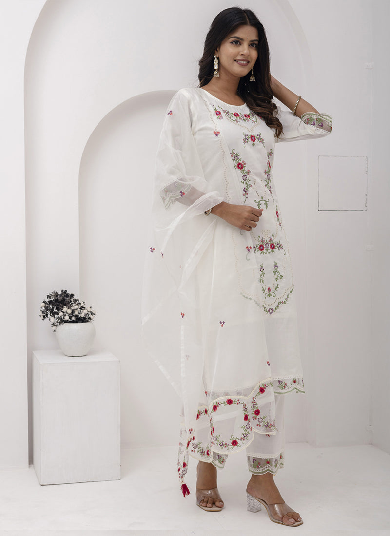 Vegaa Fashion Off White Viscose Silk Embroidered Salwar Suit | Grocsy