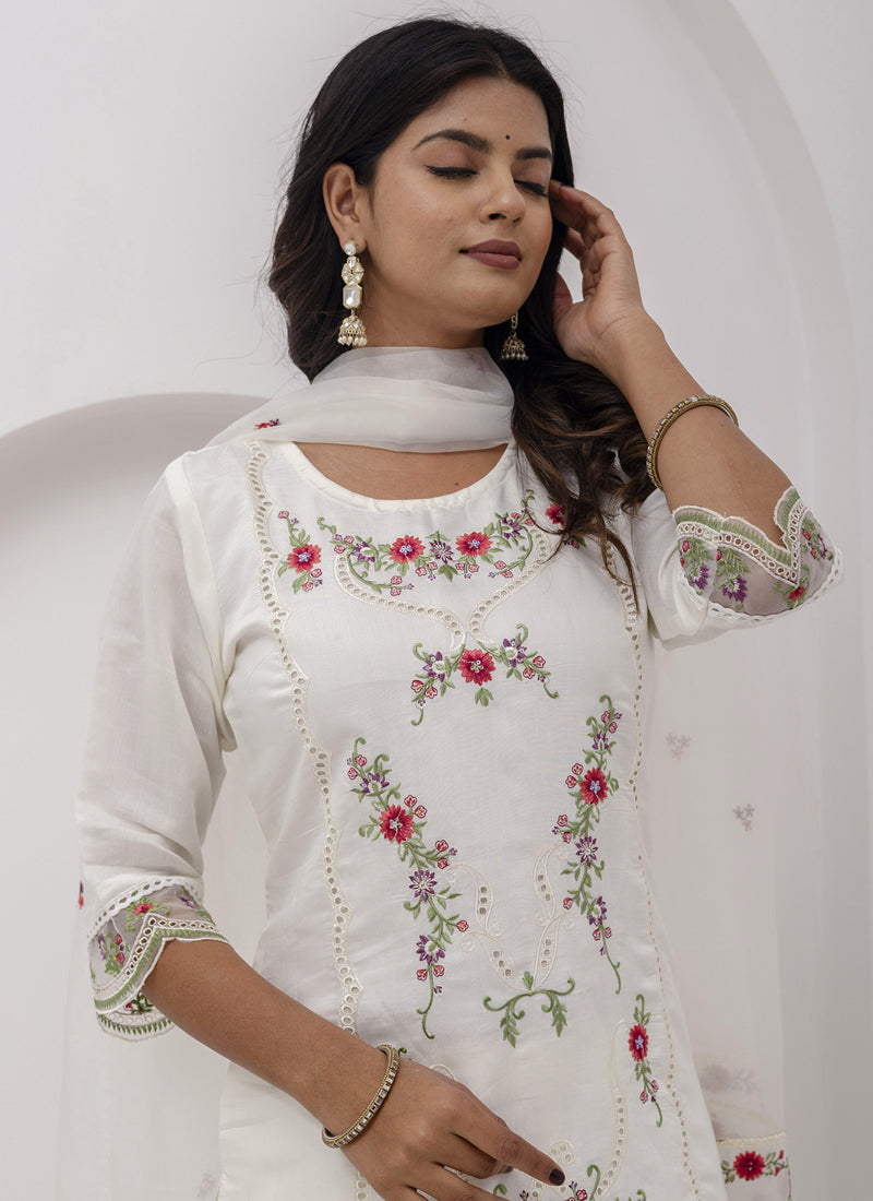Vegaa Fashion Off White Viscose Silk Embroidered Salwar Suit | Grocsy
