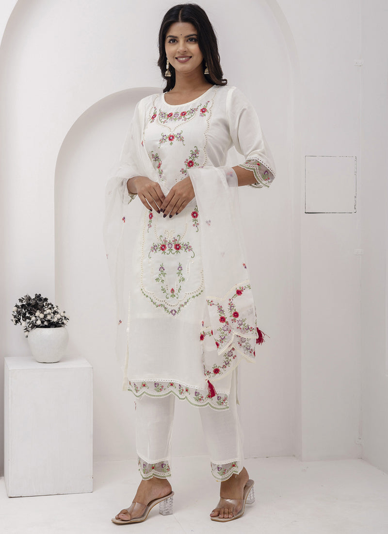 Vegaa Fashion Off White Viscose Silk Embroidered Salwar Suit | Grocsy