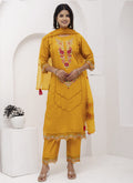 Vegaa Fashion Yellow Viscose Silk Embroidered Salwar Suit | Grocsy