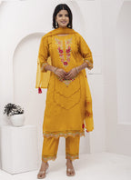 Vegaa Fashion Yellow Viscose Silk Embroidered Salwar Suit | Grocsy