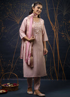 Vegaa Fashion Baby Pink Shimmer Silk Embroidered Salwar Suit | Grocsy