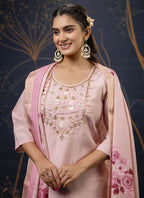 Vegaa Fashion Baby Pink Shimmer Silk Embroidered Salwar Suit | Grocsy