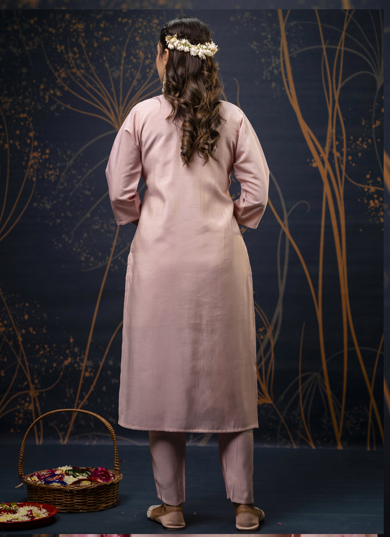 Vegaa Fashion Baby Pink Shimmer Silk Embroidered Salwar Suit | Grocsy