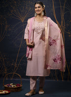 Vegaa Fashion Baby Pink Shimmer Silk Embroidered Salwar Suit | Grocsy