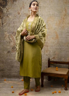 Vegaa Fashion Parrot Green Shimmer Silk Embroidered Salwar Suit | Grocsy