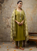 Vegaa Fashion Parrot Green Shimmer Silk Embroidered Salwar Suit | Grocsy