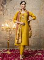 Vegaa Fashion Yellow Shimmer Silk Embroidered Salwar Suit | Grocsy