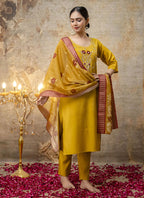 Vegaa Fashion Yellow Shimmer Silk Embroidered Salwar Suit | Grocsy