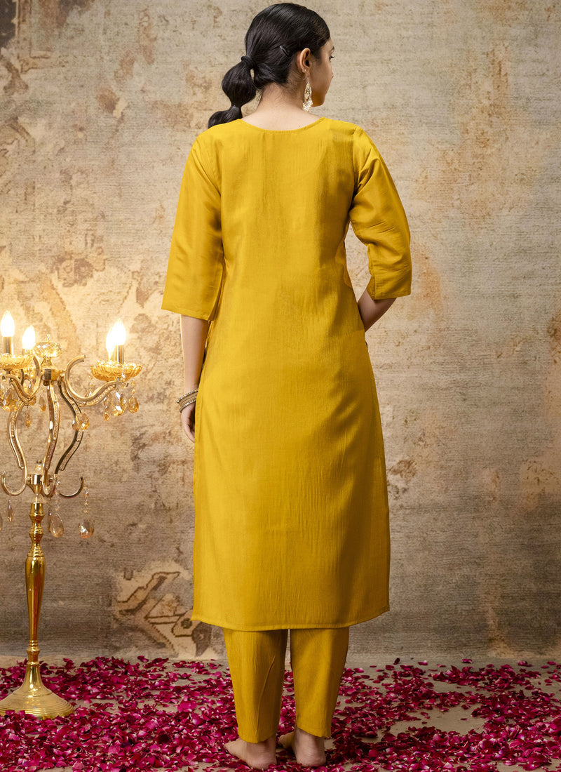 Vegaa Fashion Yellow Shimmer Silk Embroidered Salwar Suit | Grocsy