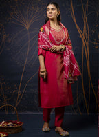 Vegaa Fashion Red Shimmer Silk Embroidered Salwar Suit | Grocsy