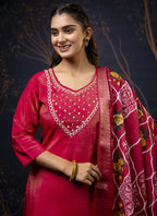 Vegaa Fashion Red Shimmer Silk Embroidered Salwar Suit | Grocsy