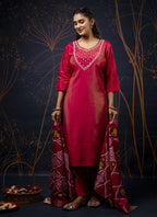 Vegaa Fashion Red Shimmer Silk Embroidered Salwar Suit | Grocsy