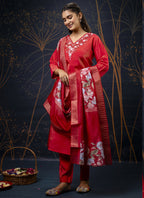 Vegaa Fashion Red Shimmer Silk Embroidered Salwar Suit | Grocsy
