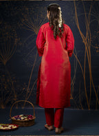 Vegaa Fashion Red Shimmer Silk Embroidered Salwar Suit | Grocsy