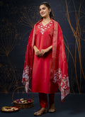 Vegaa Fashion Red Shimmer Silk Embroidered Salwar Suit | Grocsy