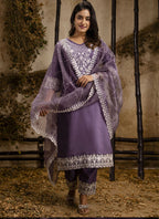 Vegaa Fashion Lavender Shimmer Silk Embroidered Salwar Suit | Grocsy
