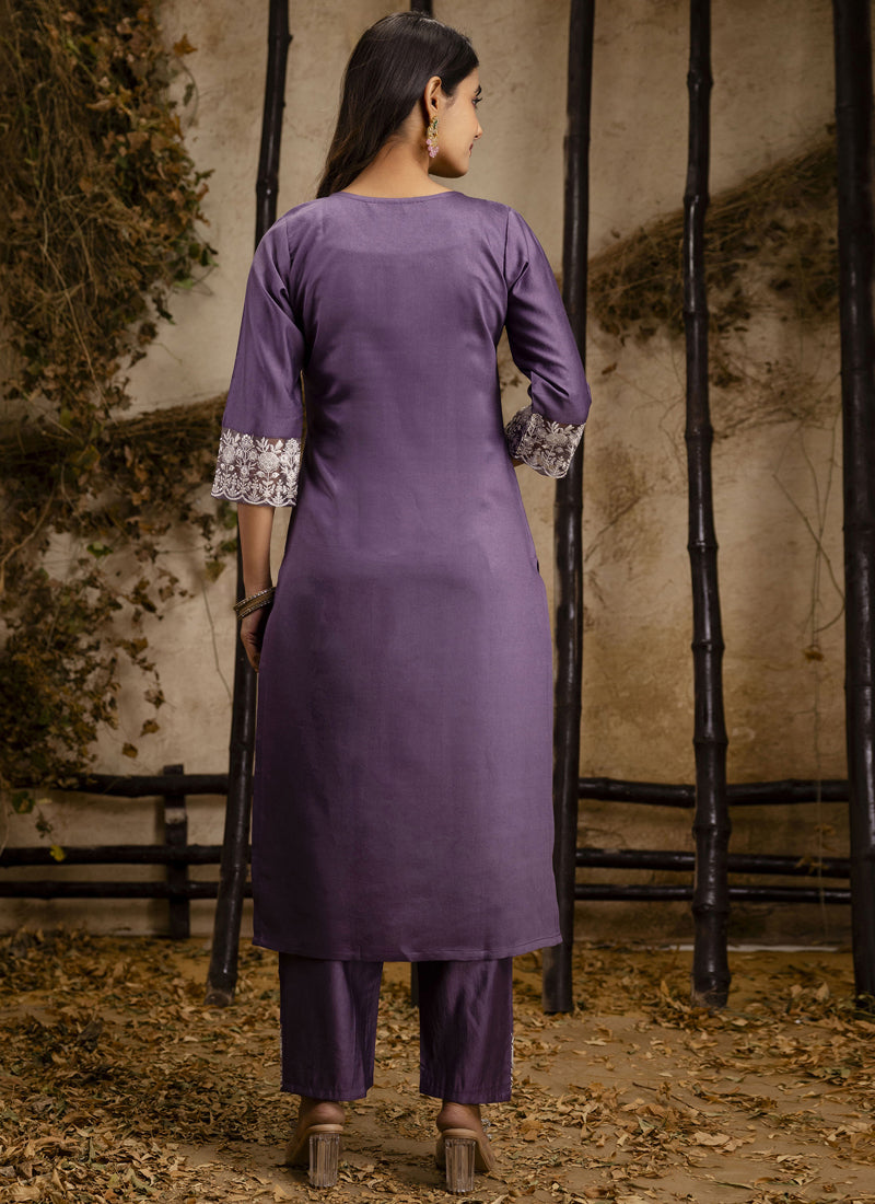 Vegaa Fashion Lavender Shimmer Silk Embroidered Salwar Suit | Grocsy