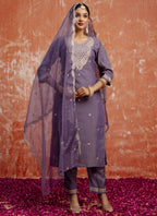 Vegaa Fashion Lavender Silk Blend Embroidered Salwar Suit | Grocsy